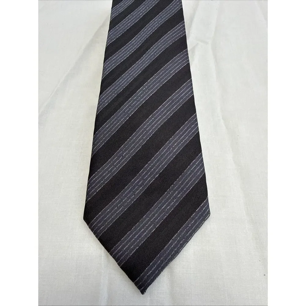Z Zegna 100% Silk Striped Necktie Black Silver Gray Italy Luxury 59”